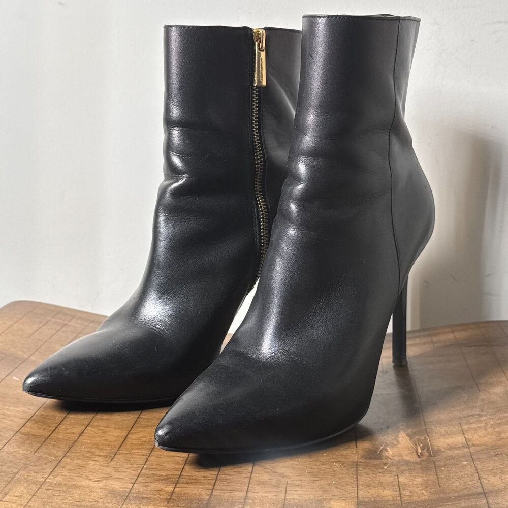 Michael Kors Black Leather Ankle Boots Stiletto Heel Side Zip Women’s 8.5